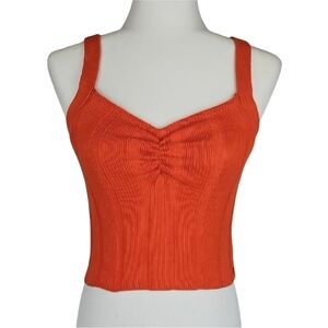 ROXY Orange Knit Crop Top with Pleated Sweetheart Neckline